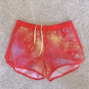 Adidas athletic running shorts small orange yellow